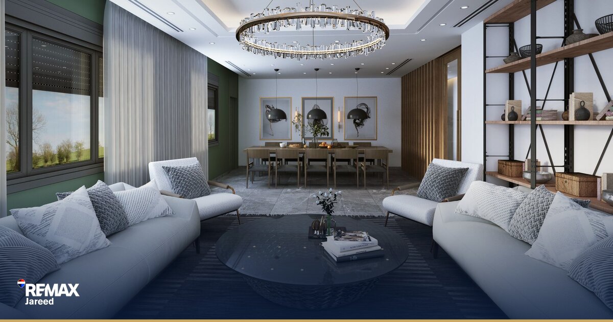 Bright staged living room in Sheikh Zayed compound ready for property viewings and fast sale